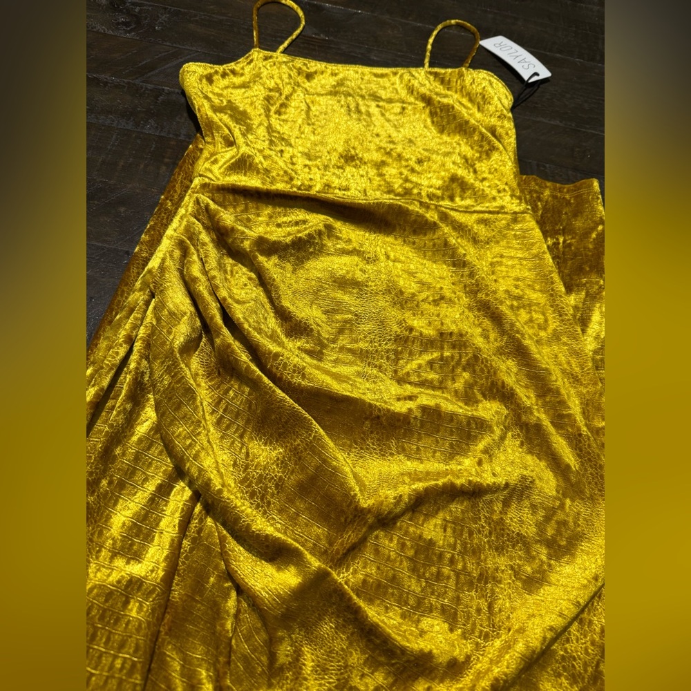 NWT Saylor Yellow Gold Velvety Reptile Texture Dress XS Summer Club Party Date - Picture 6 of 16